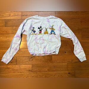 Women’s Disney Mickey Mouse Pink/White Tie Dye Crop Long Sleeve Top